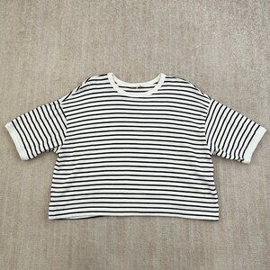 Madewell Cotton Short Sleeve Relaxed Boxy Tee Striped Knit Top L